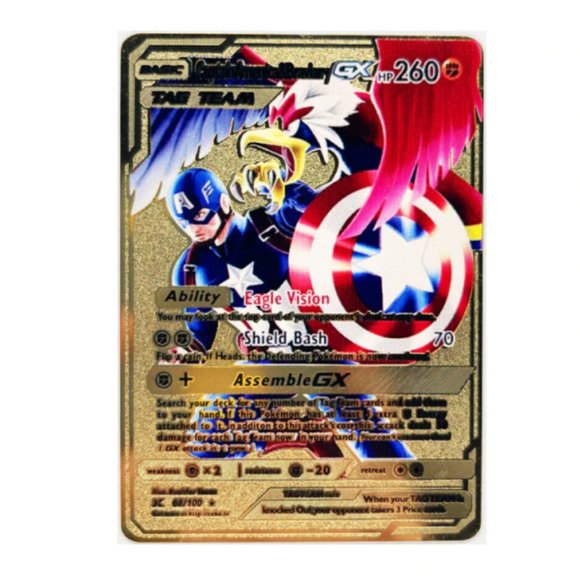 Captain America & Braviary GX pokemon Metal Card - Picture 1 of 2